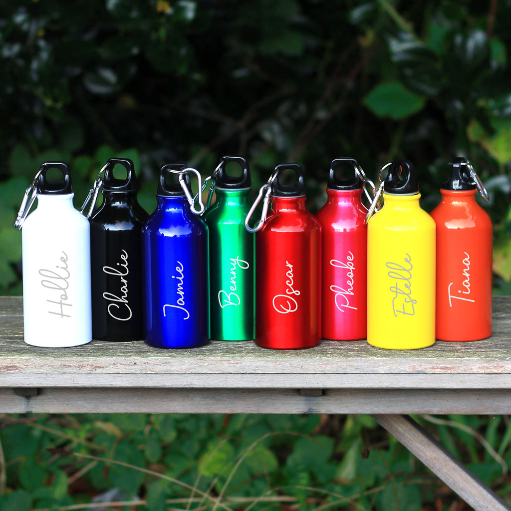 Personalised Children's 400ml Metal Water Bottle with Carabiner Clip