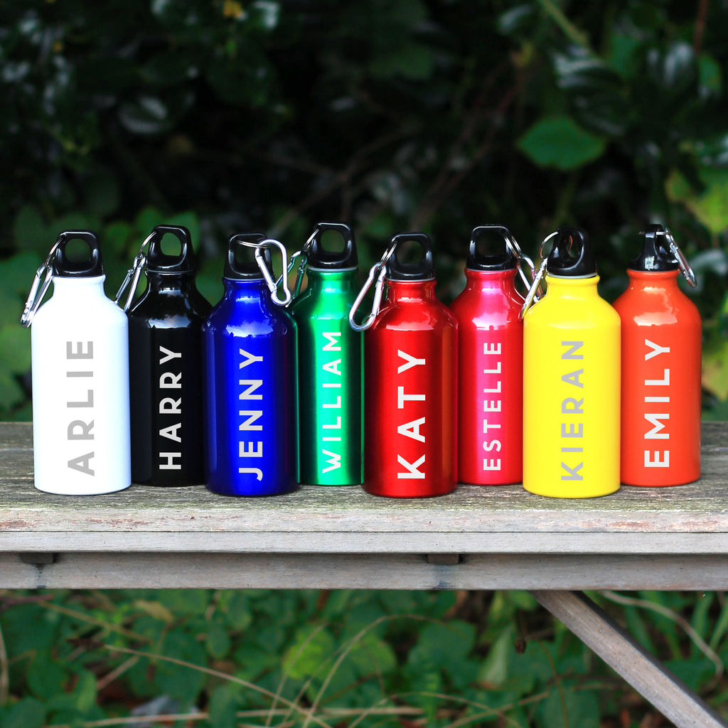 Engraved Personalised Childrens Water Bottle with Carabiner Clip 400ml - Capital Letters, Back to School Bottle
