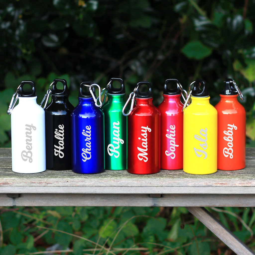 Personalised Sports Bottle with Carabiner Clip Metal 400ml Drinks Bottle for Boys and Girls