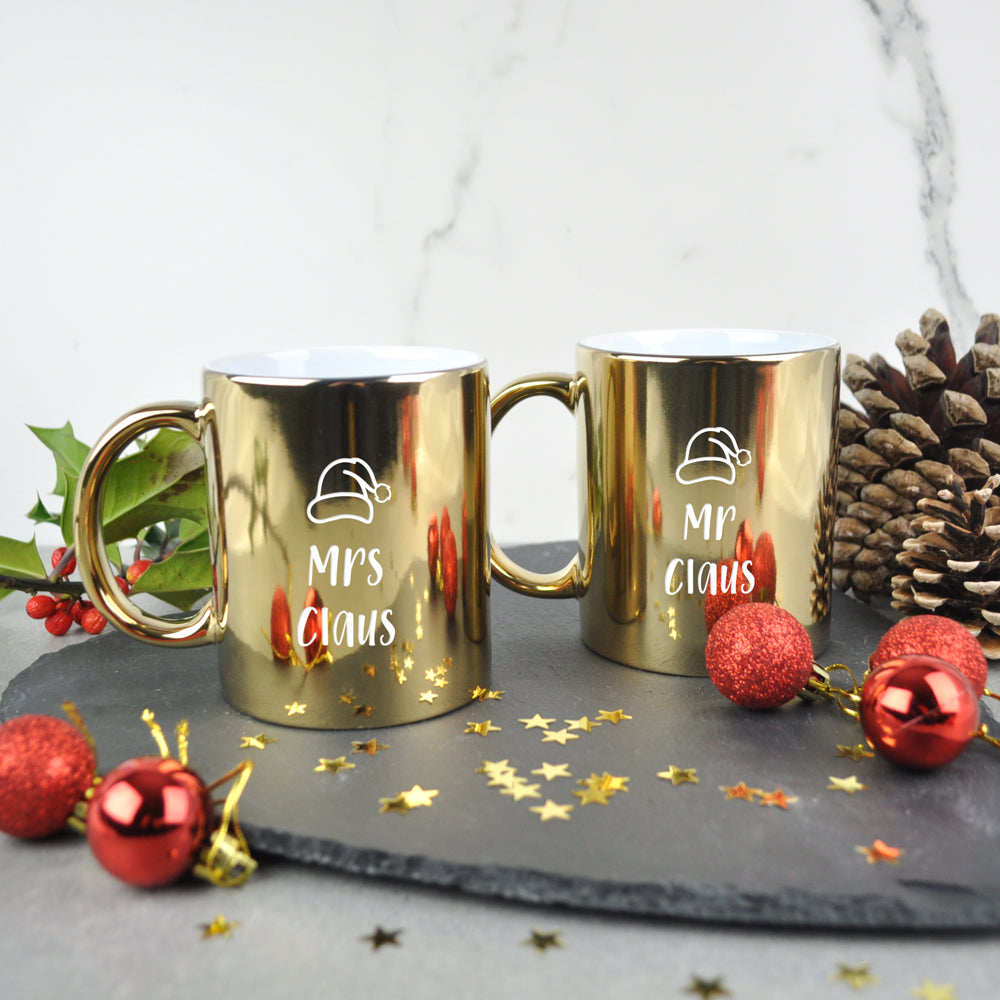 Personalised "Mr & Mrs Claus" Metallic Coffee Mug Set