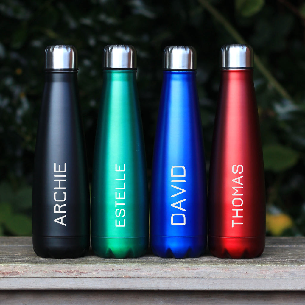 Personalised Metal Water Bottle, Custom Engraved with Any Name