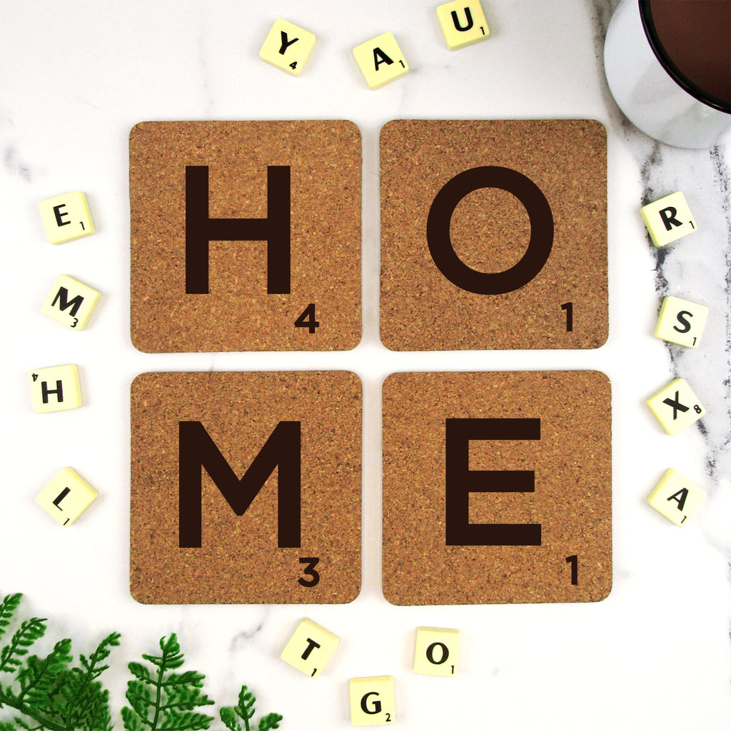 Set of 4 Cork Scrabble Letter Tile Alphabet Drinks Coasters - HOME