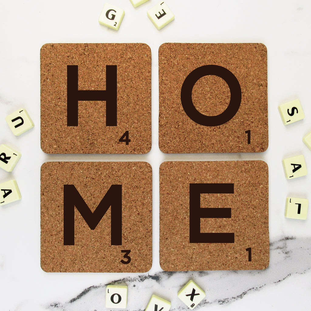 Set of 4 Cork Scrabble Letter Tile Alphabet Drinks Coasters - HOME