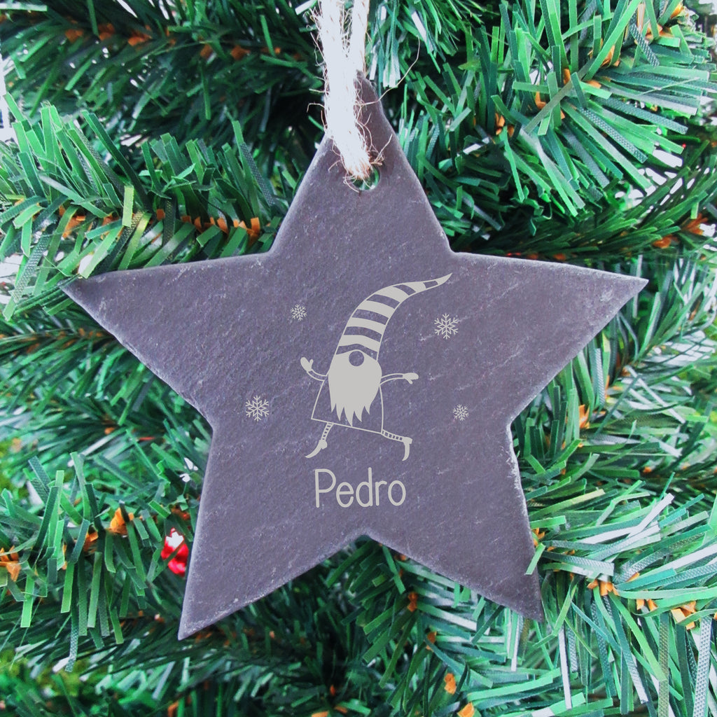Personalised Christmas Gnome Slate Star Bauble
