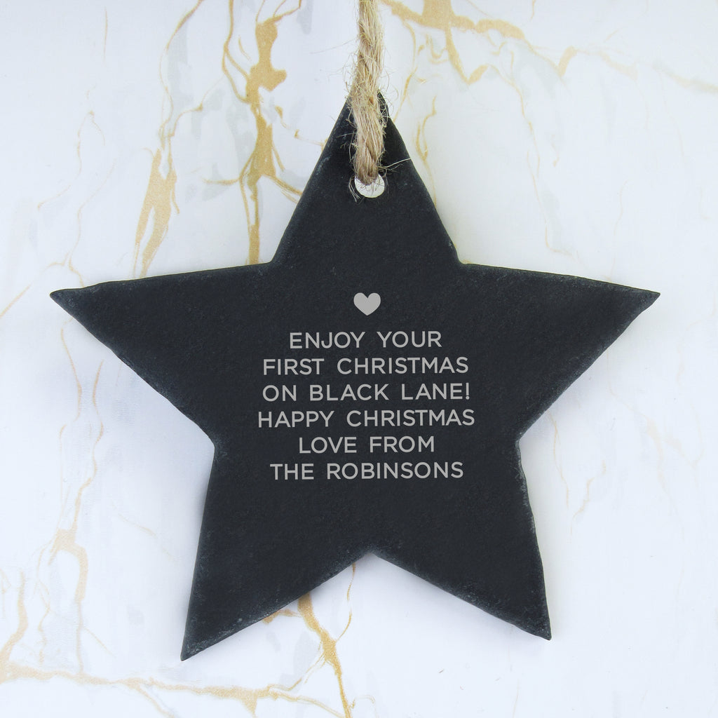 Personalised 'First Christmas in Your New Home' Slate Star Hanging Decoration