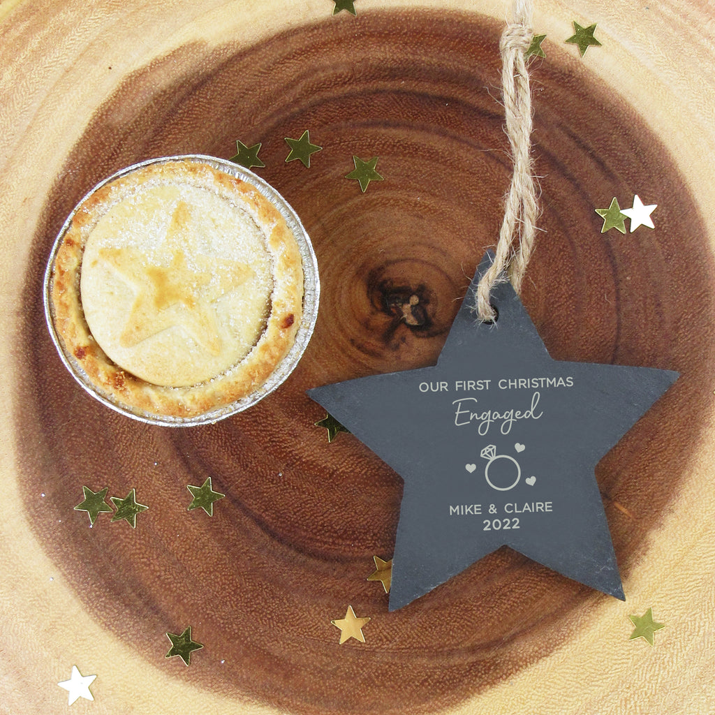 Personalised 'Our First Christmas Engaged' Slate Hanging Star Decoration