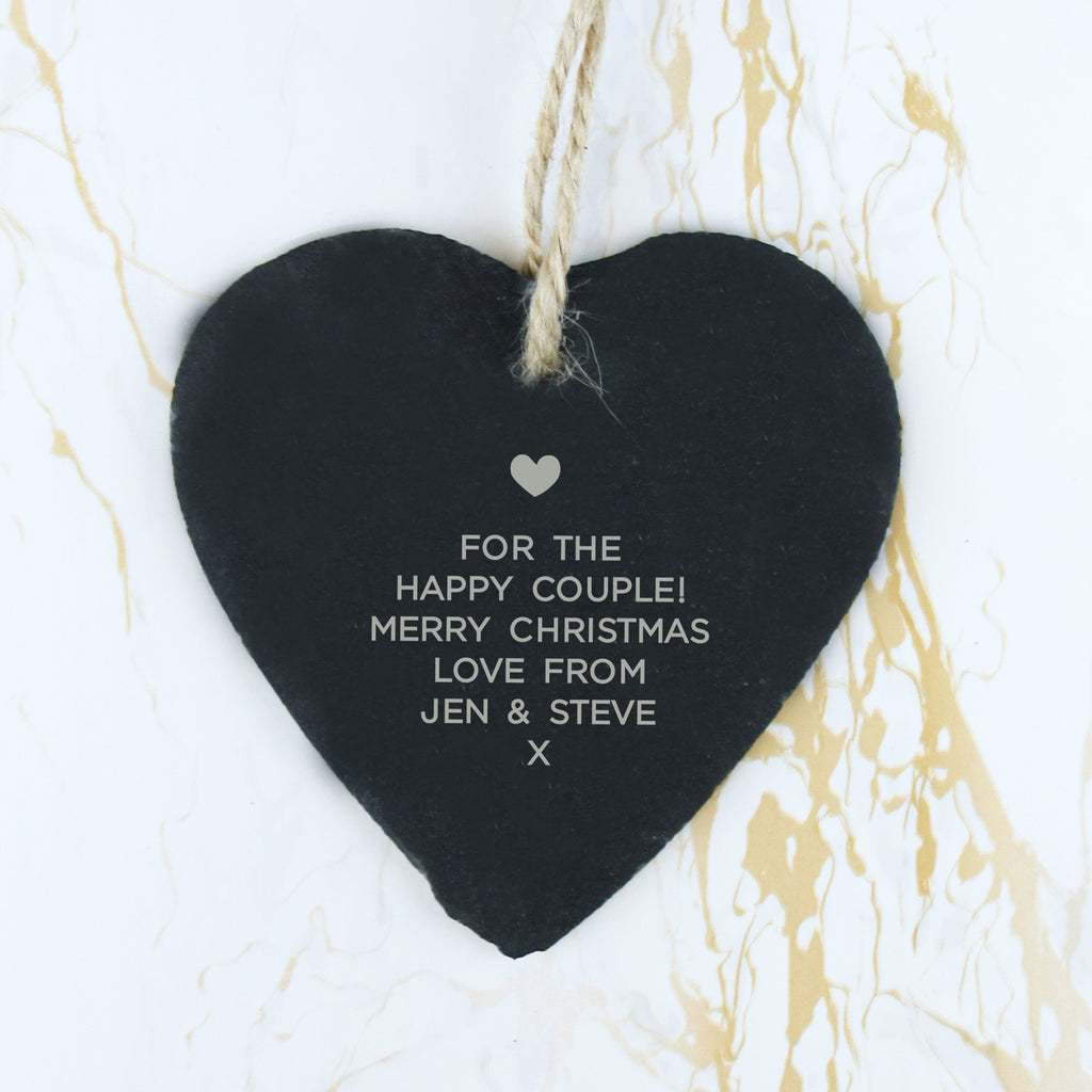 Personalised 'Our First Christmas Married' Slate Hanging Heart Decoration