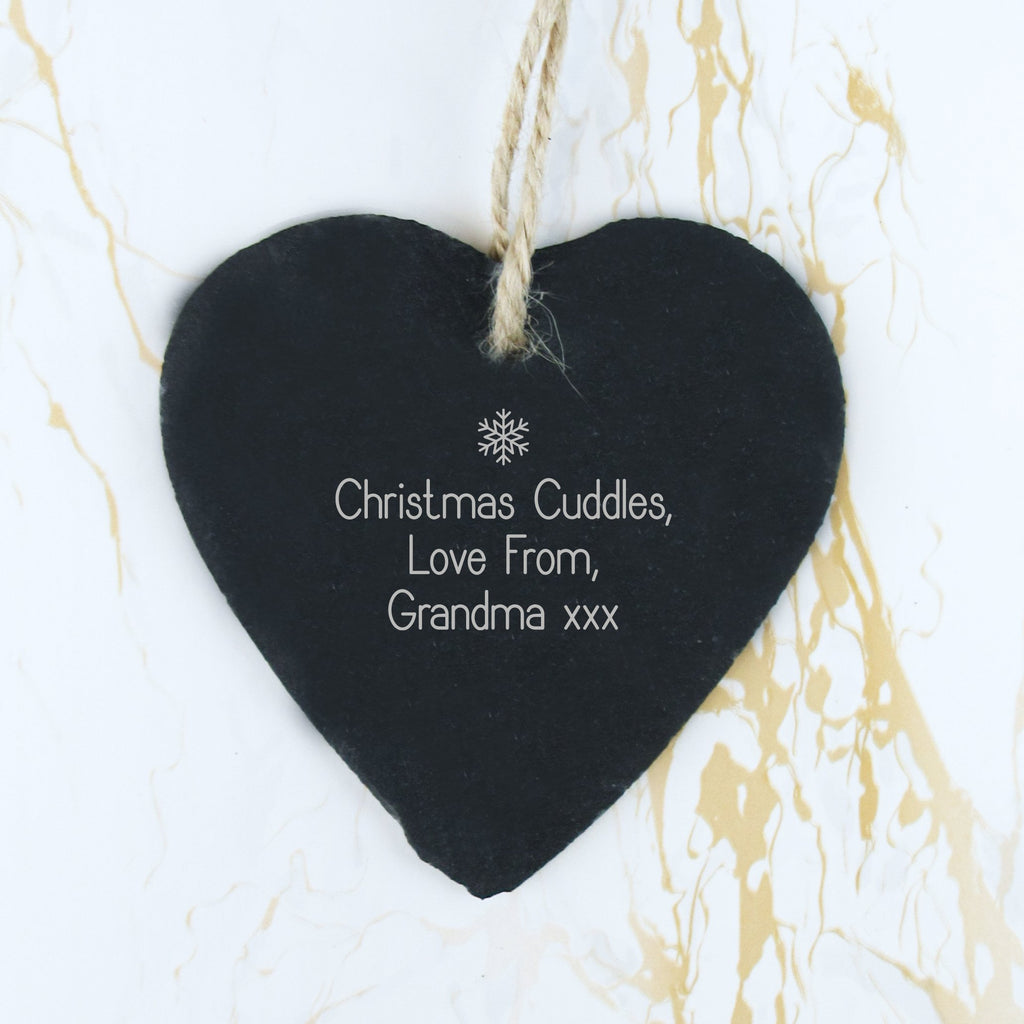 Personalised Christmas Gnome Slate Heart Bauble