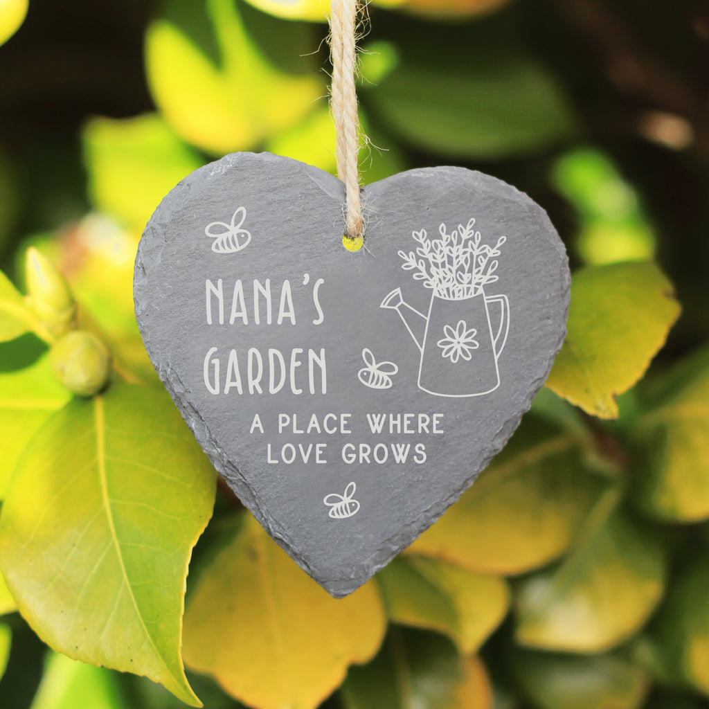 Personalised 'A Place Where Love Grows' Hanging Heart Slate Garden Sign