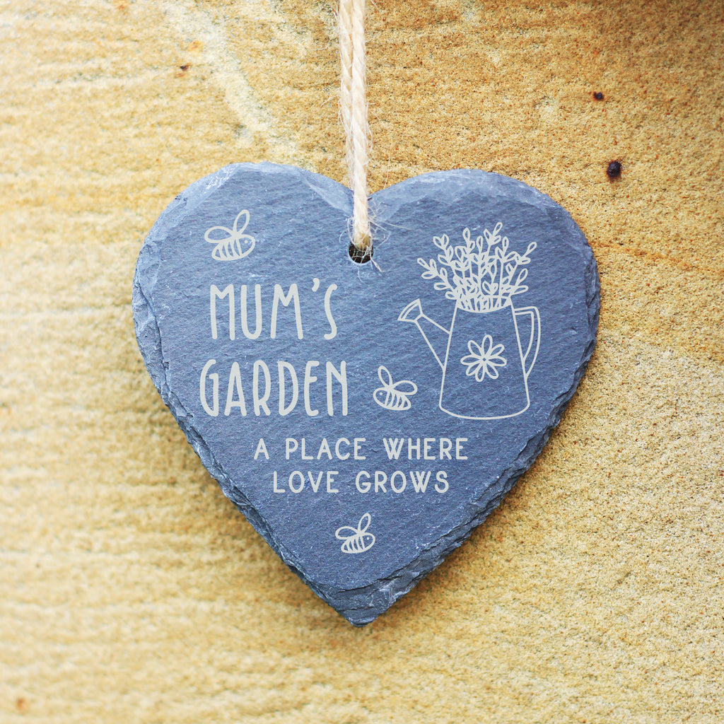 Personalised 'A Place Where Love Grows' Hanging Heart Slate Garden Sign