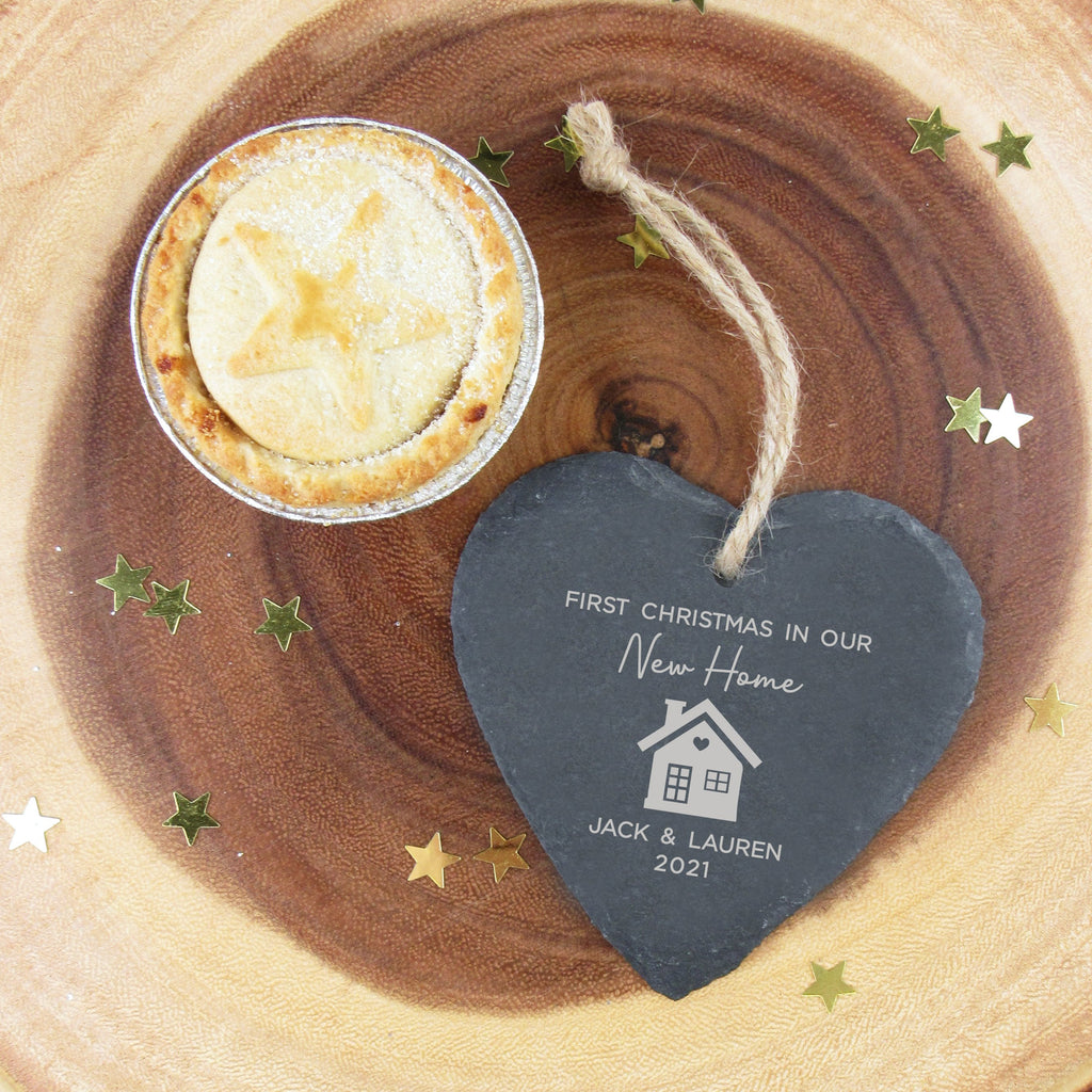 Personalised 'First Christmas in Our New Home' Slate Heart Hanging Decoration