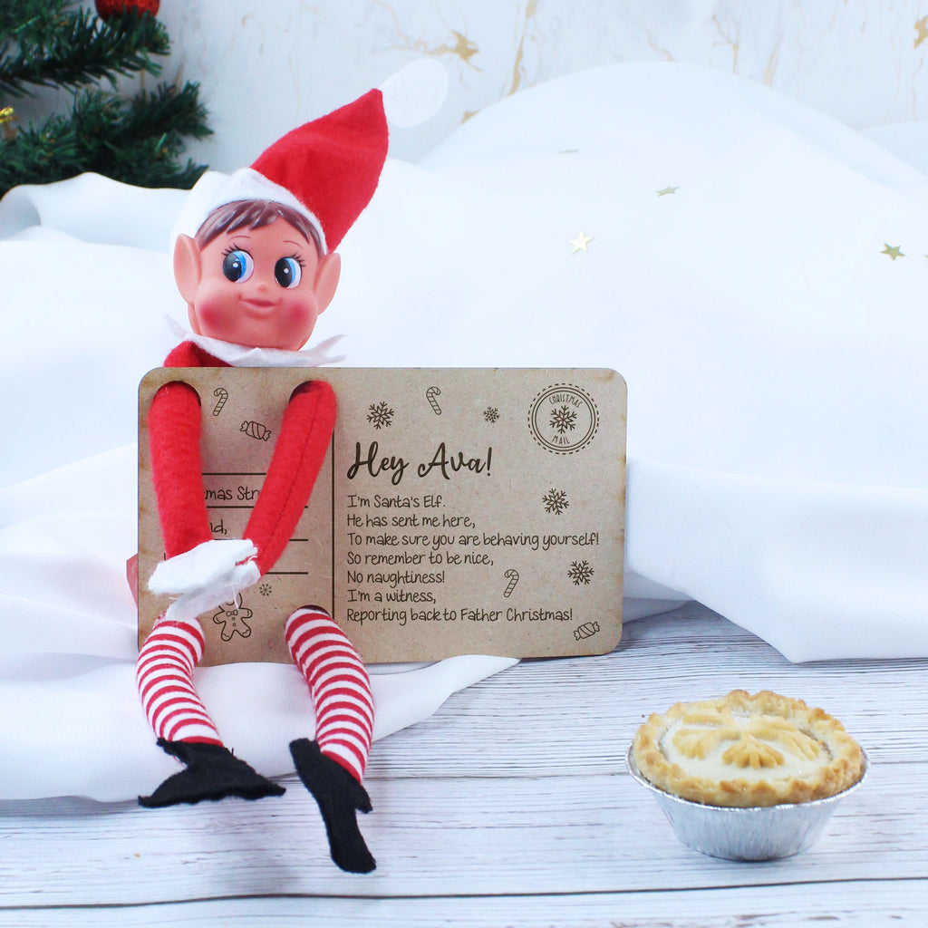 Personalised Wooden Elf Arrival Postcard with Girl or Boy Elf