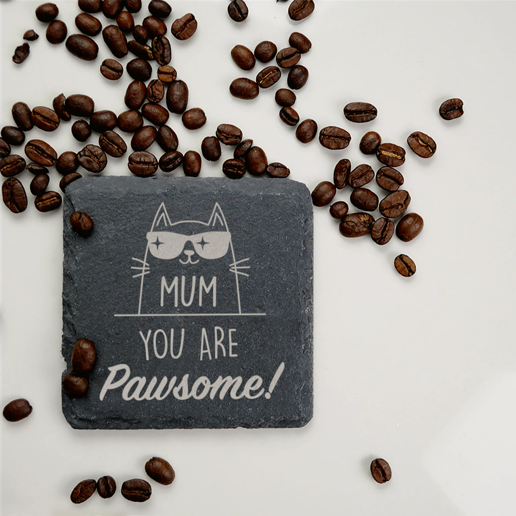 Personalised 'Mum You're Pawsome' Coffee Mug with Square Slate Coaster Option