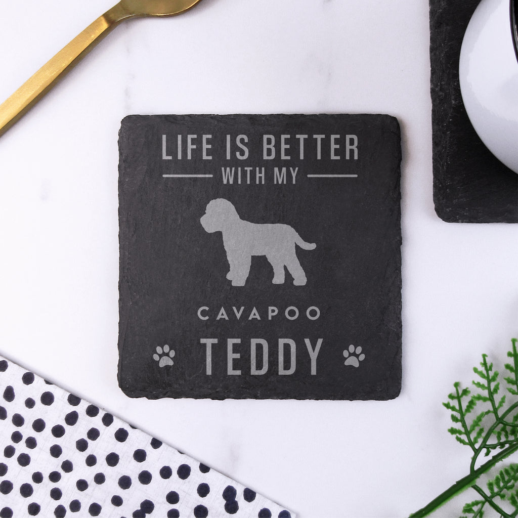 Personalised "Life Is Better With My Beagle" Dog Breed Square Slate Coaster