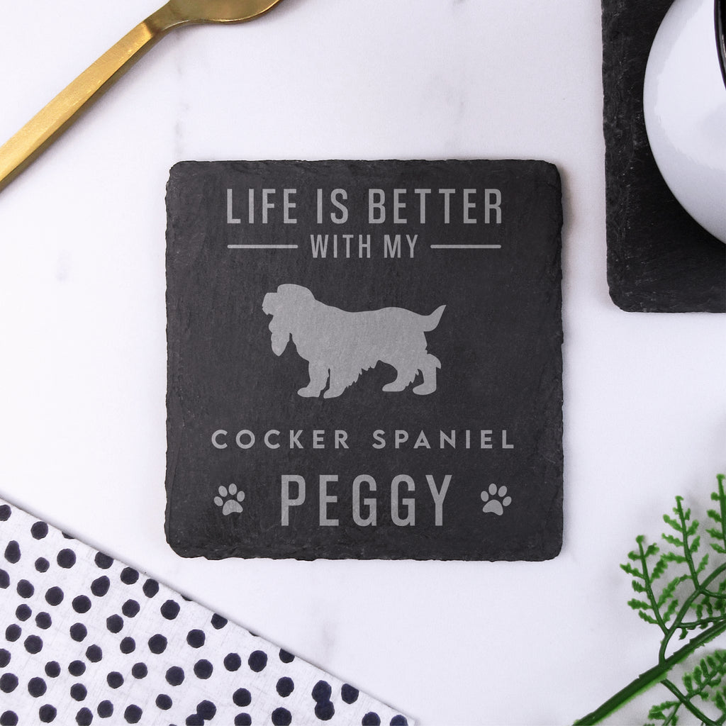 Personalised "Life Is Better With My Beagle" Dog Breed Square Slate Coaster
