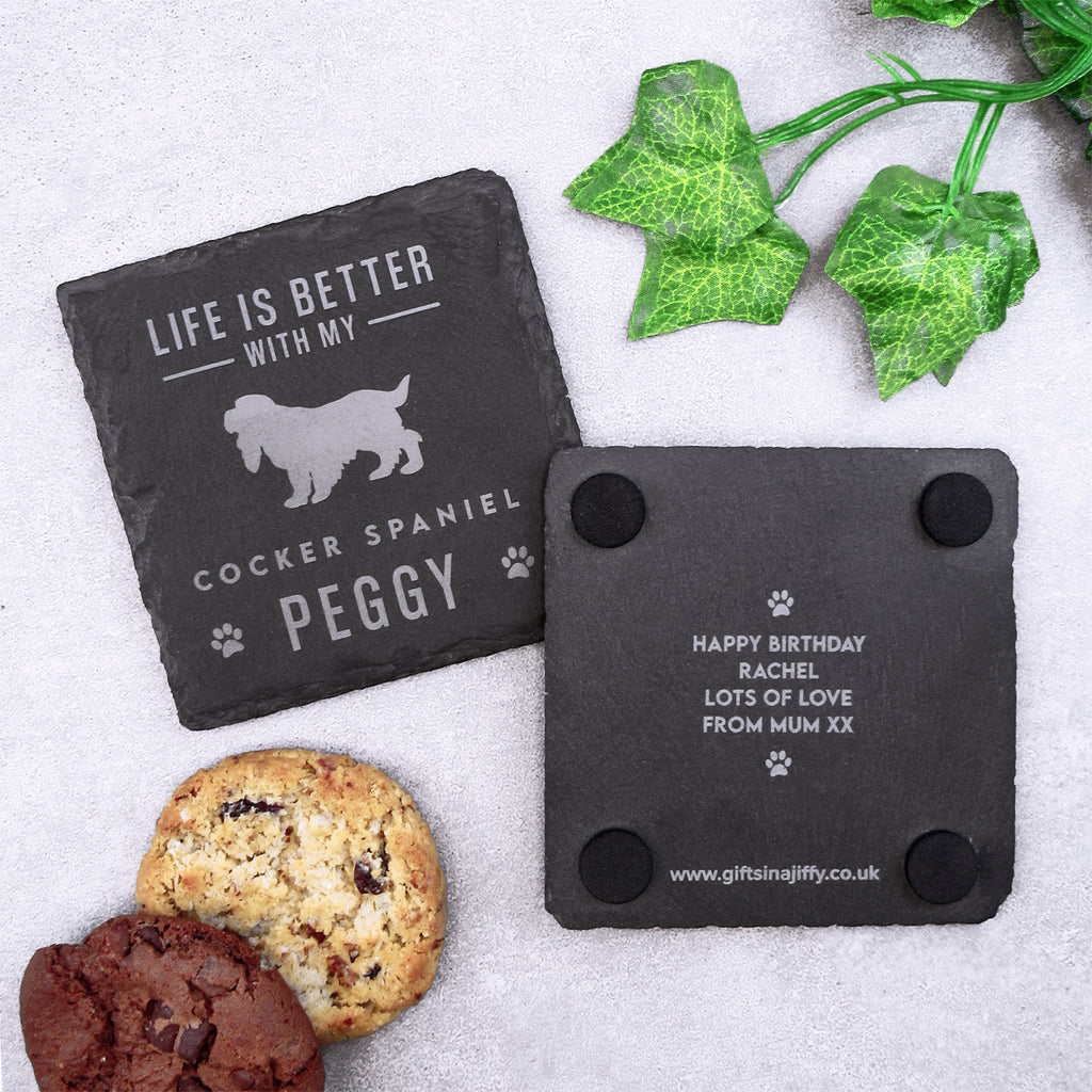 Personalised "Life Is Better With My Cavapoo" Dog Breed Square Slate Coaster