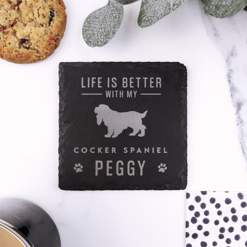 Personalised "Life Is Better With My Cavapoo" Dog Breed Square Slate Coaster