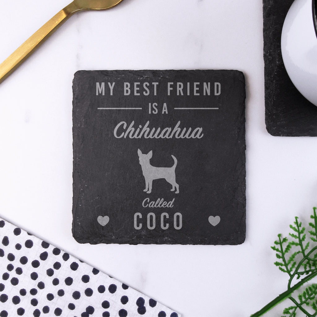 Personalised "My Best Friend Is A Pomeranian" Square Slate Coaster - Any Dog Breed & Pet Name