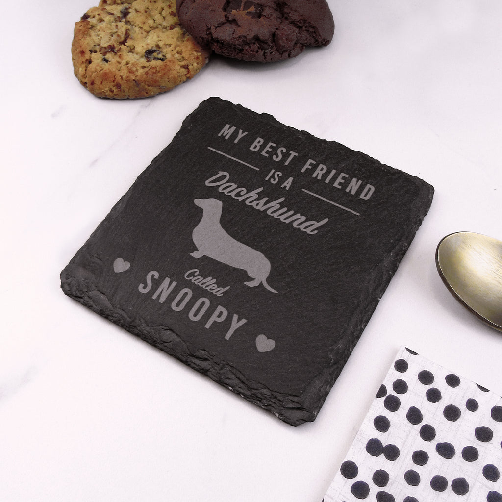 Personalised "My Best Friend Is A Chihuahua" Square Slate Coaster - Any Dog Breed & Pet Name