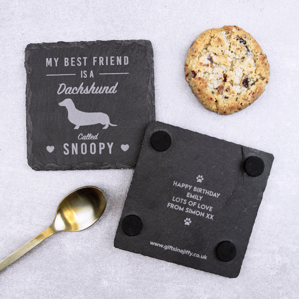 Personalised "My Best Friend Is A Cockapoo" Square Slate Coaster - Any Dog Breed