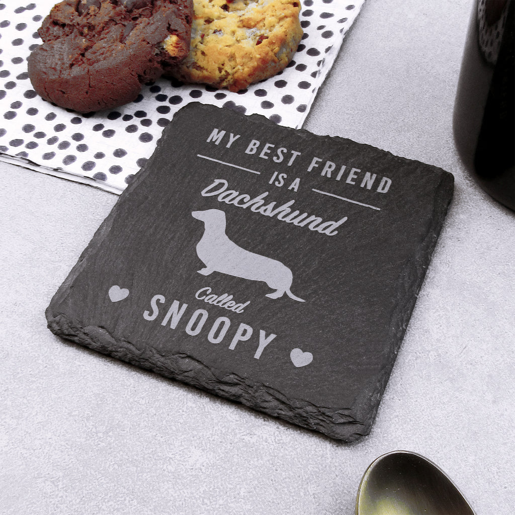 Personalised "My Best Friend Is A Pomeranian" Square Slate Coaster - Any Dog Breed & Pet Name
