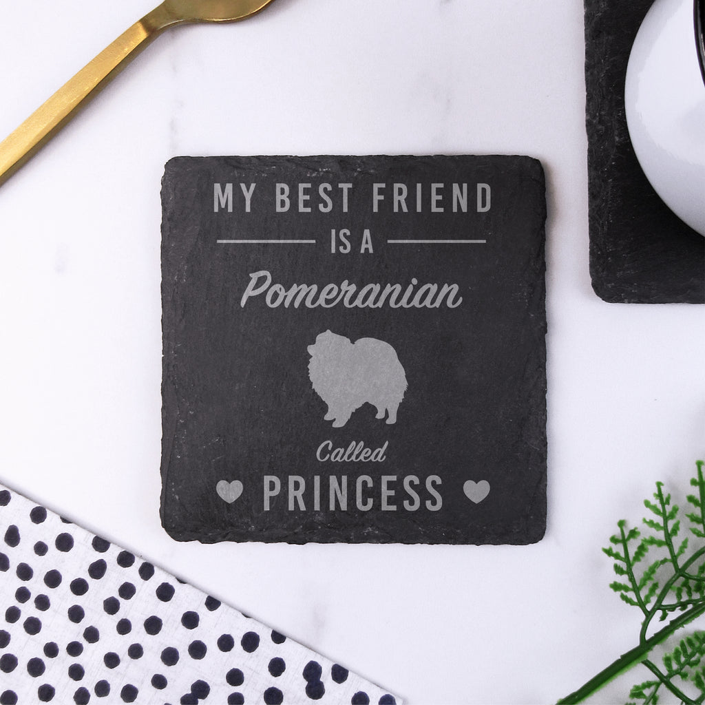 Personalised "My Best Friend Is A Dachshund" Square Slate Coaster - Any Dog Breed & Pet Name