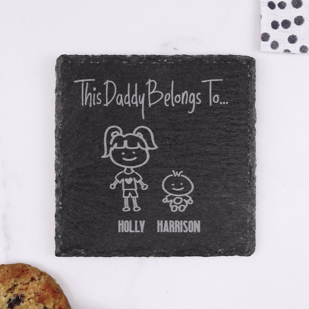 Personalised Natural Slate Square Coaster "This DADDY BELONGS TO" Drinks Mat