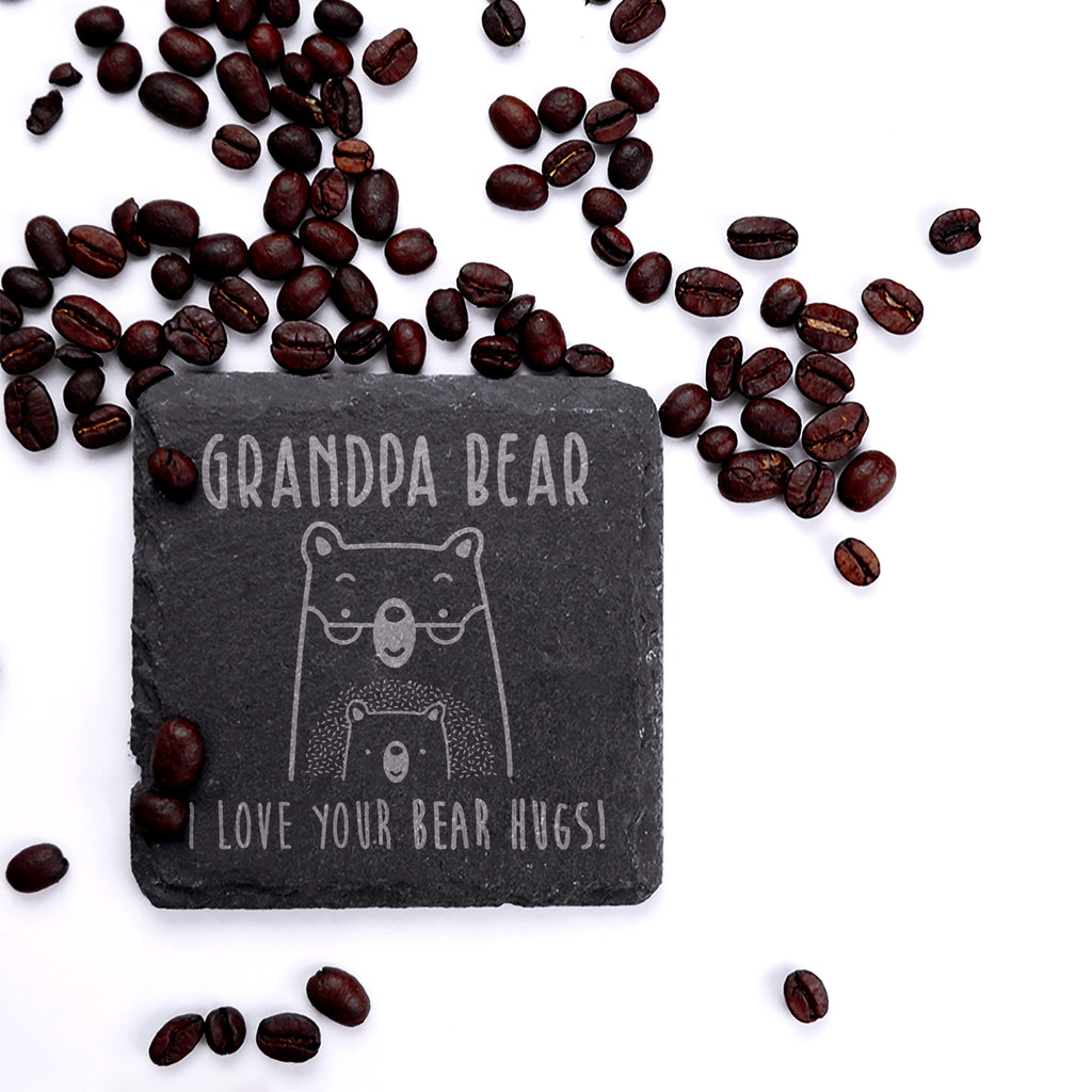 Personalised 'Grandad Bear' Square Slate Coaster