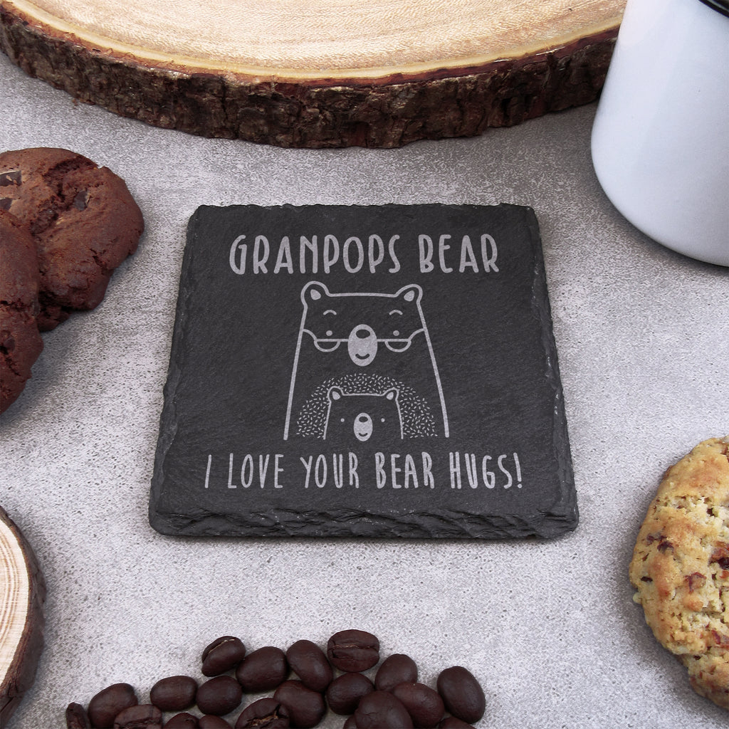 Personalised 'Grandad Bear' Square Slate Coaster