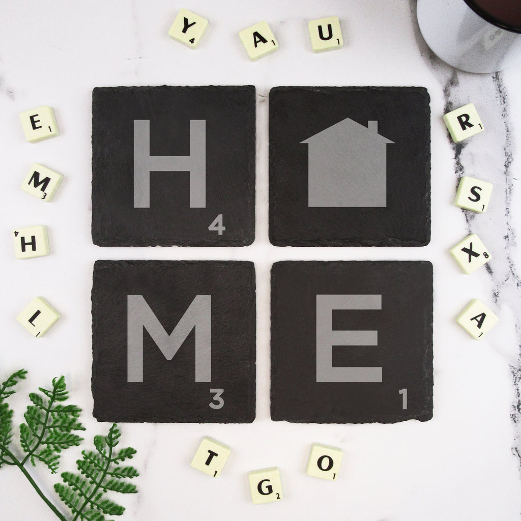 Set of 4 Slate Scrabble Letter Tile Alphabet Drinks Coasters - HOME