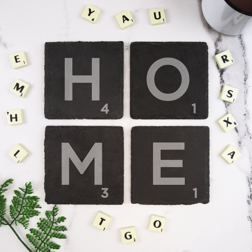 Set of 4 Slate Scrabble Letter Tile Alphabet Drinks Coasters - HOME