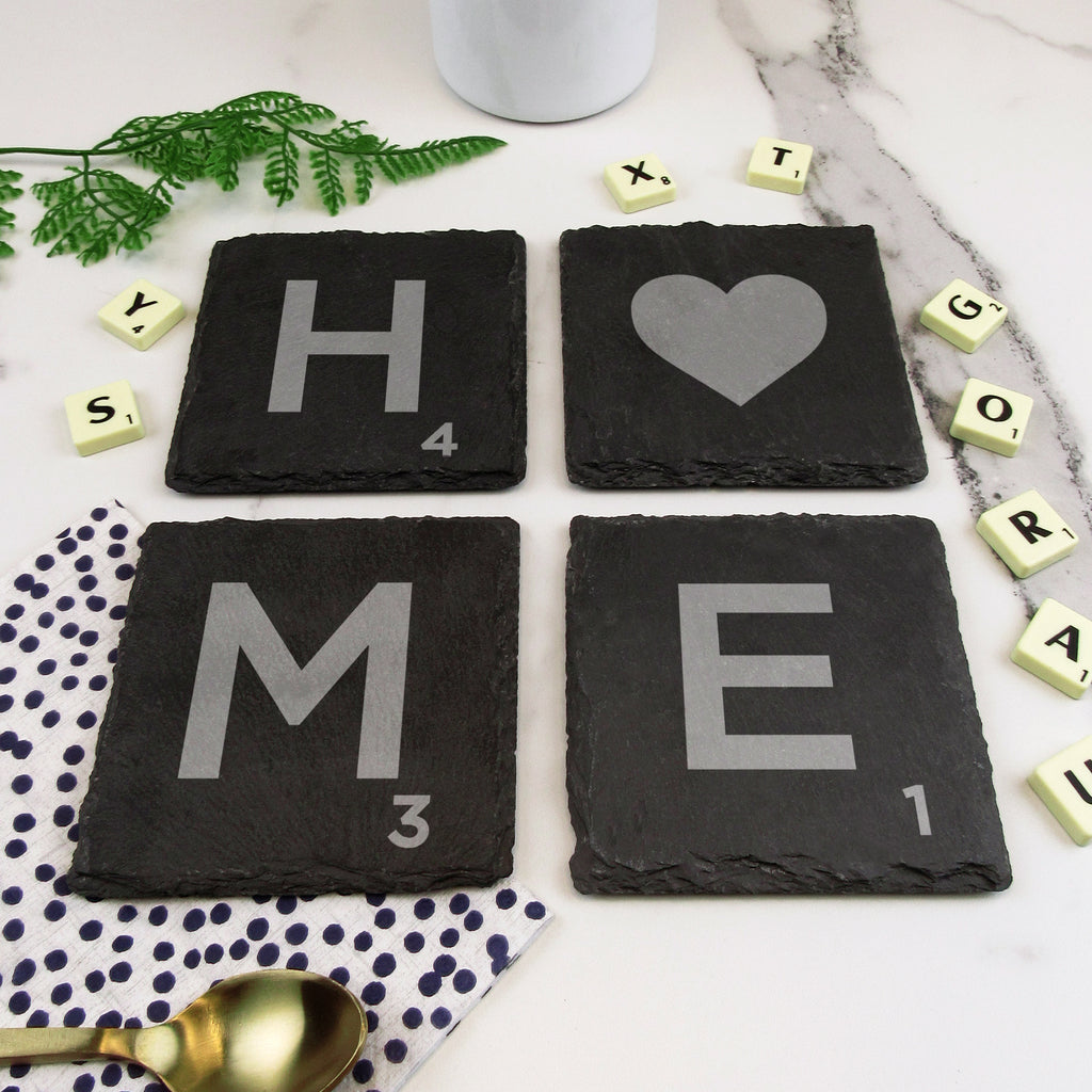 Set of 4 Slate Scrabble Letter Tile Alphabet Drinks Coasters - HOME