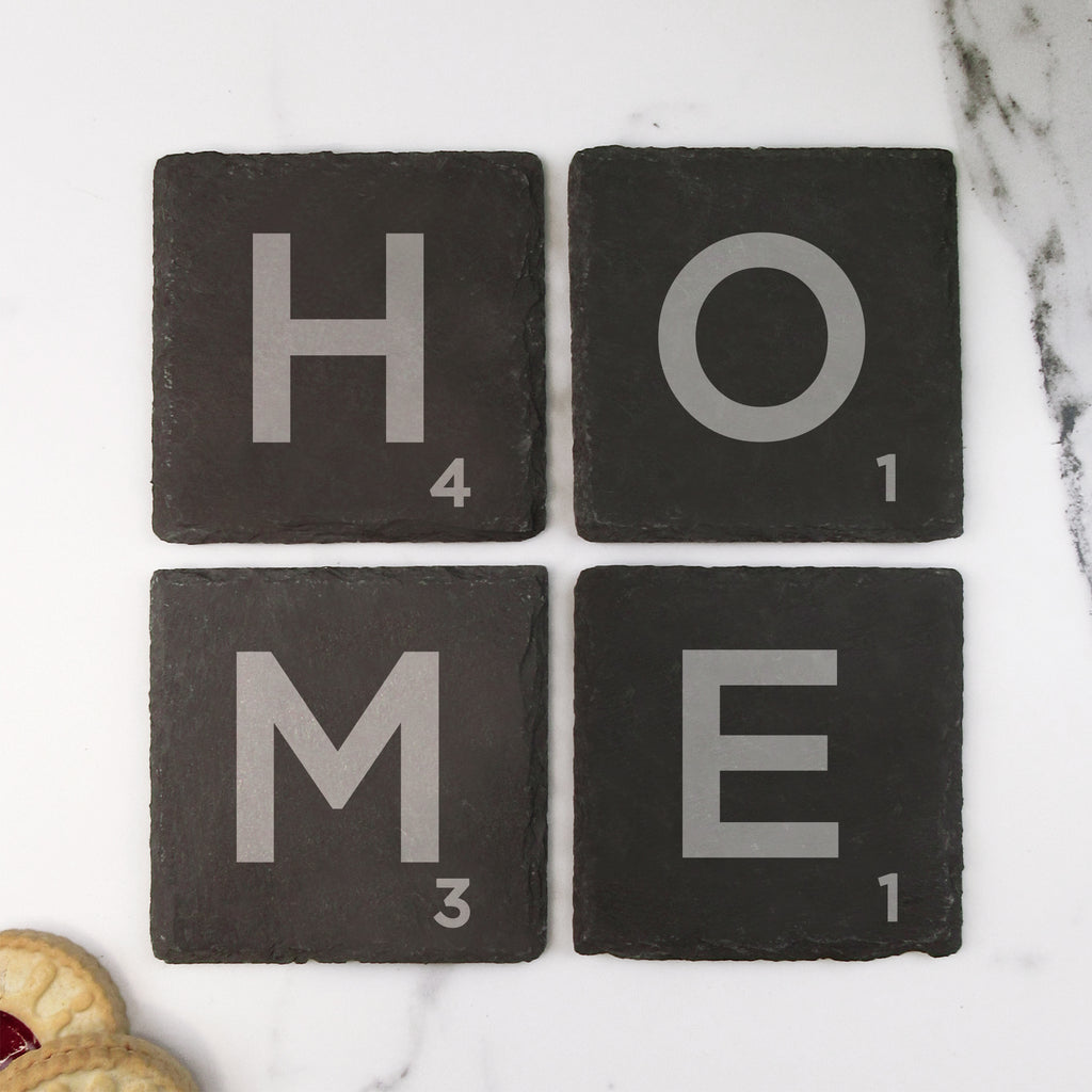 Set of 4 Slate Scrabble Letter Tile Alphabet Drinks Coasters - HOME