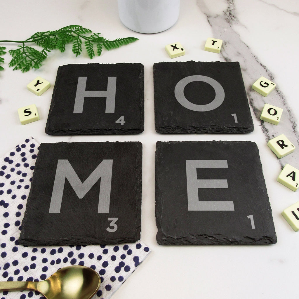 Set of 4 Slate Scrabble Letter Tile Alphabet Drinks Coasters - HOME