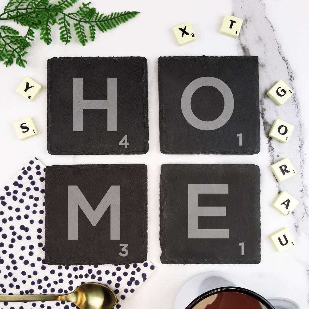 Set of 4 Slate Scrabble Letter Tile Alphabet Drinks Coasters - HOME