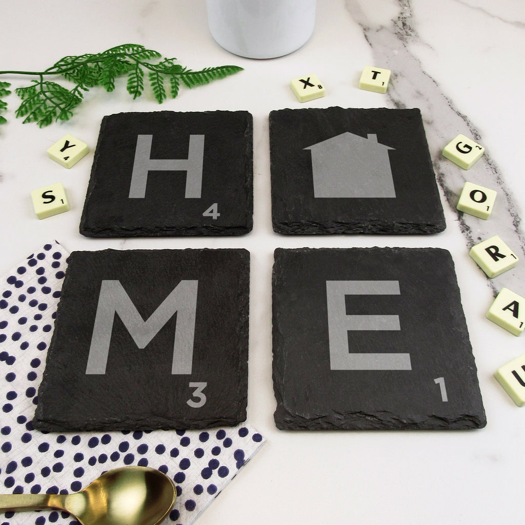 Set of 4 Slate Scrabble Letter Tile Alphabet Drinks Coasters - HOME