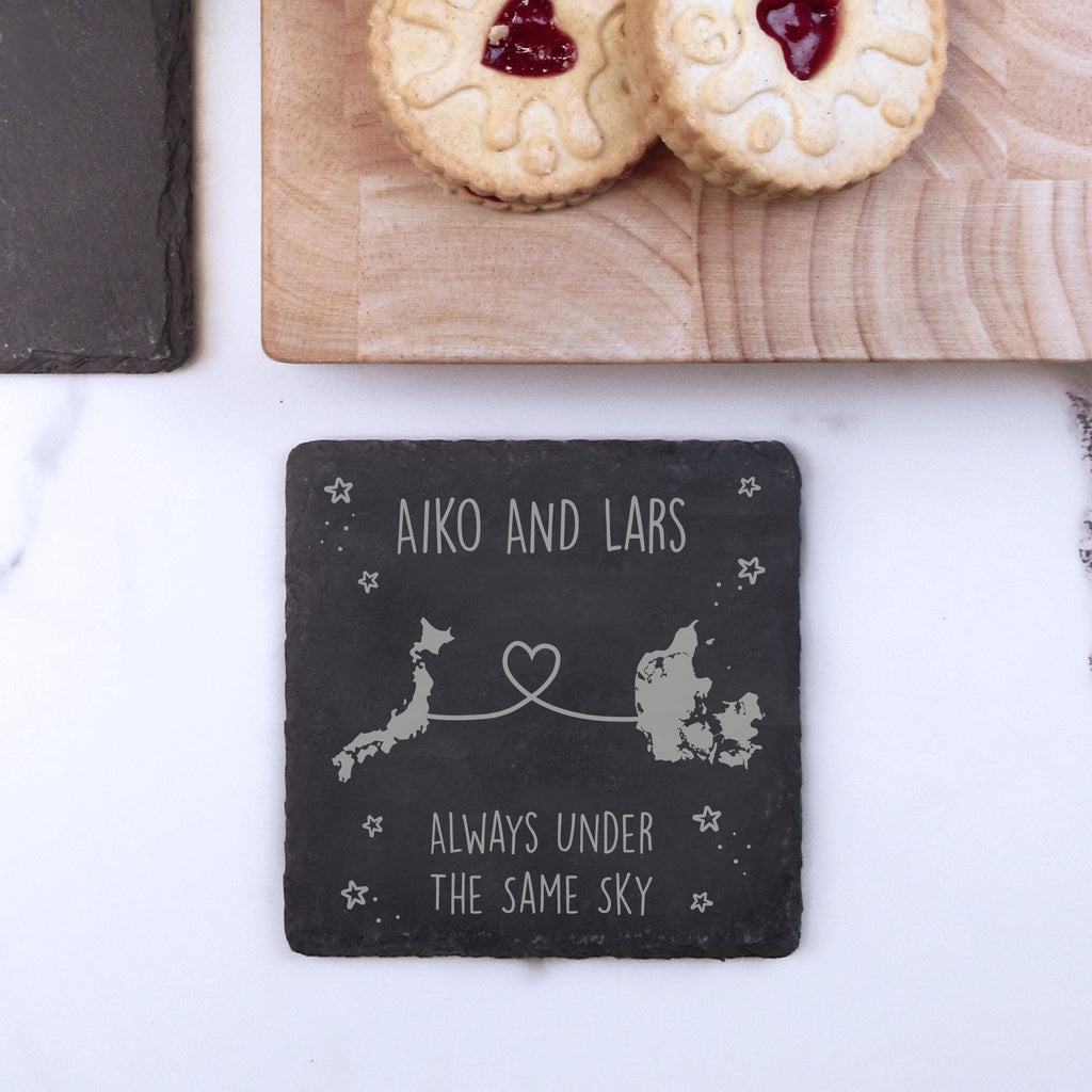 Personalised 'Always Under The Same Sky' Square Slate Coaster