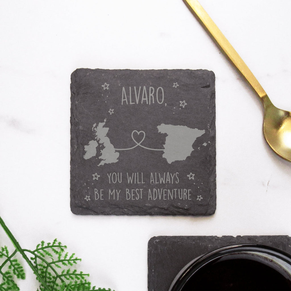 Personalised 'You Will Always Be My Best Adventure' Square Slate Coaster