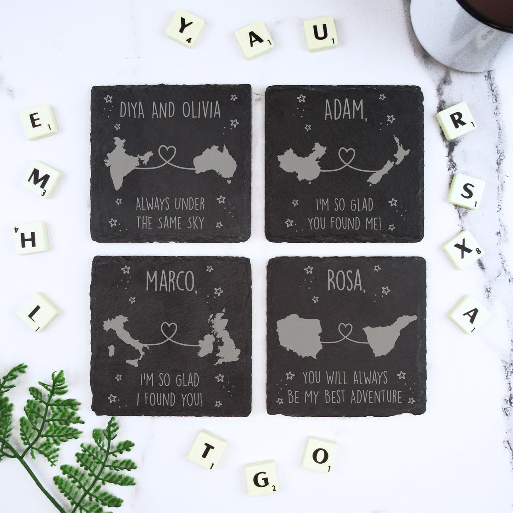 Personalised 'Always Under The Same Sky' Square Slate Coaster