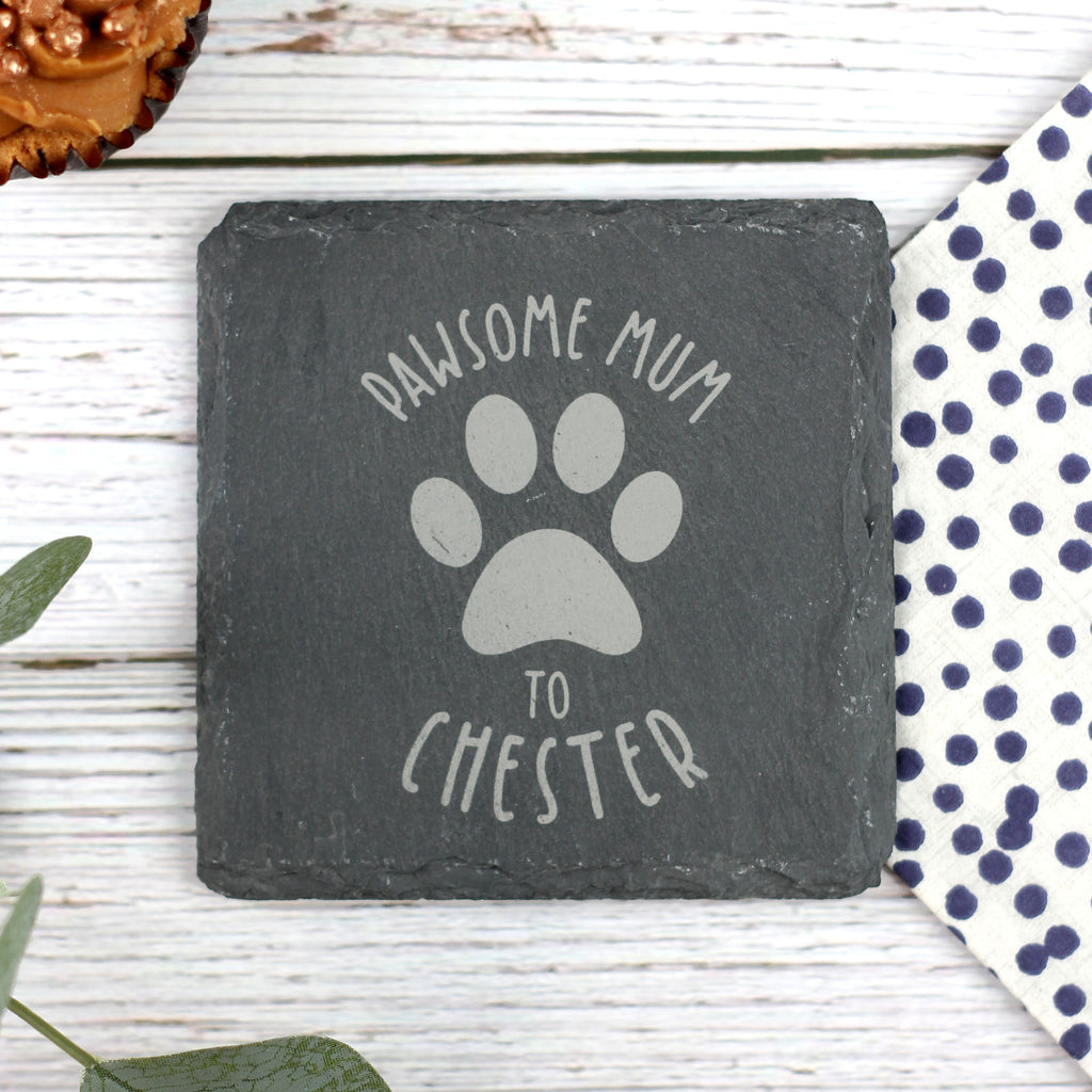 Personalised 'Pawsome Mum' Square / Heart Slate Coaster