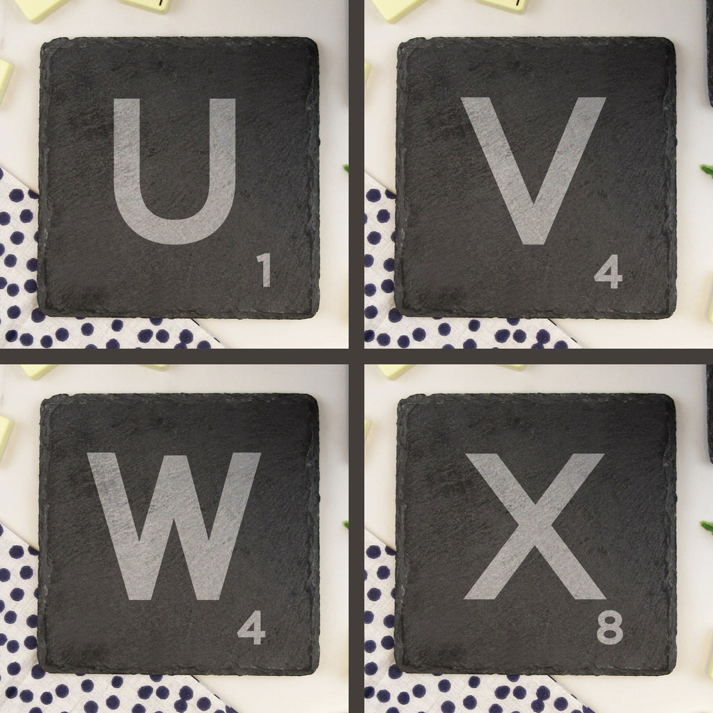 Set of 2 Slate Scrabble Letter Tile Alphabet Drinks Coasters - Choose your Initials