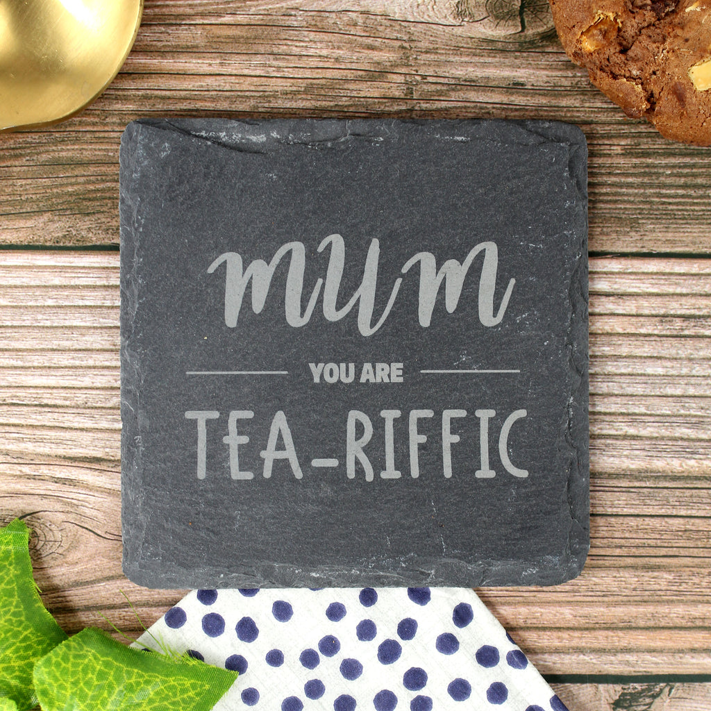 Mum You Are Tea-Riffic Square / Heart Slate Coaster