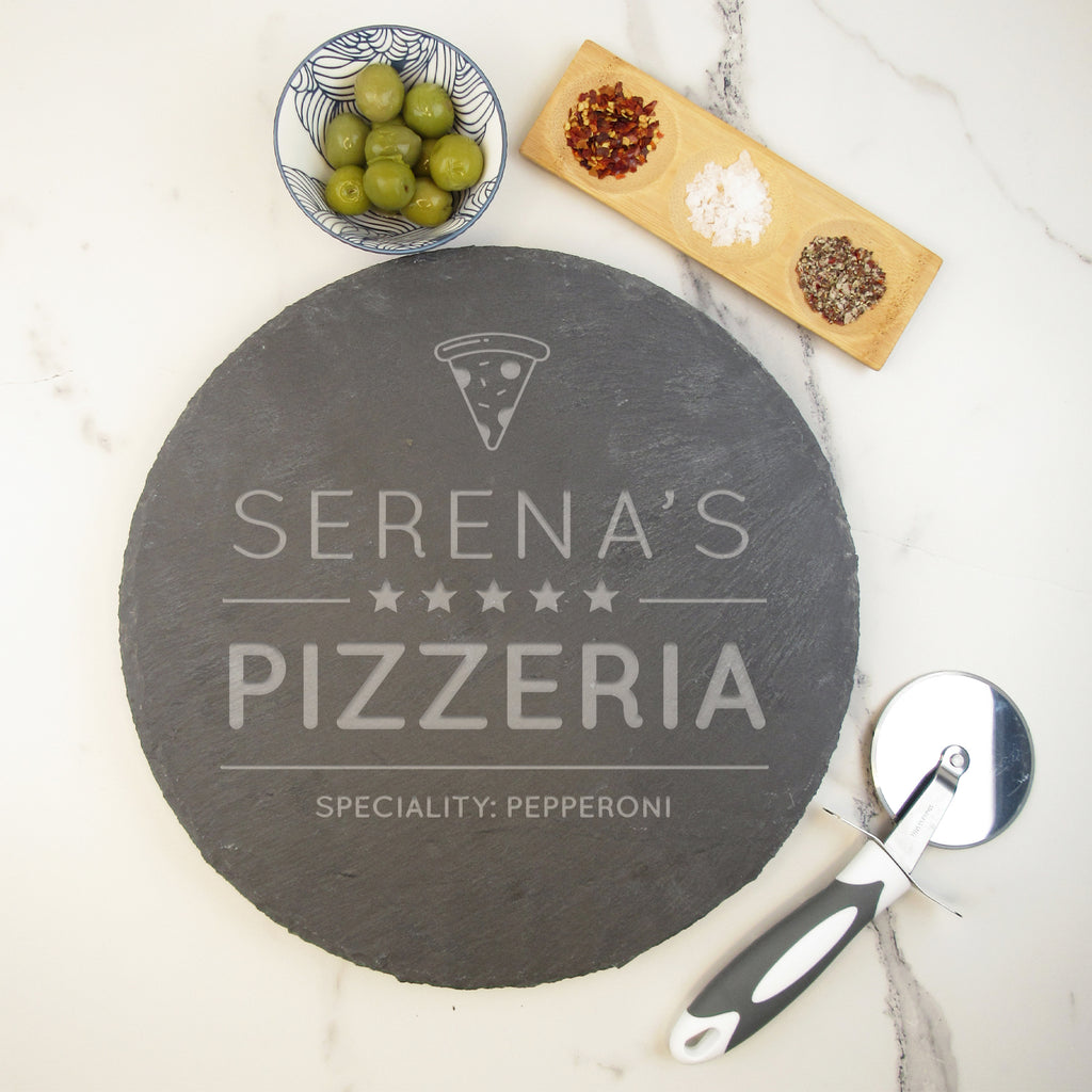 Personalised '5 Star Pizzeria' Slate Rotating Lazy Susan
