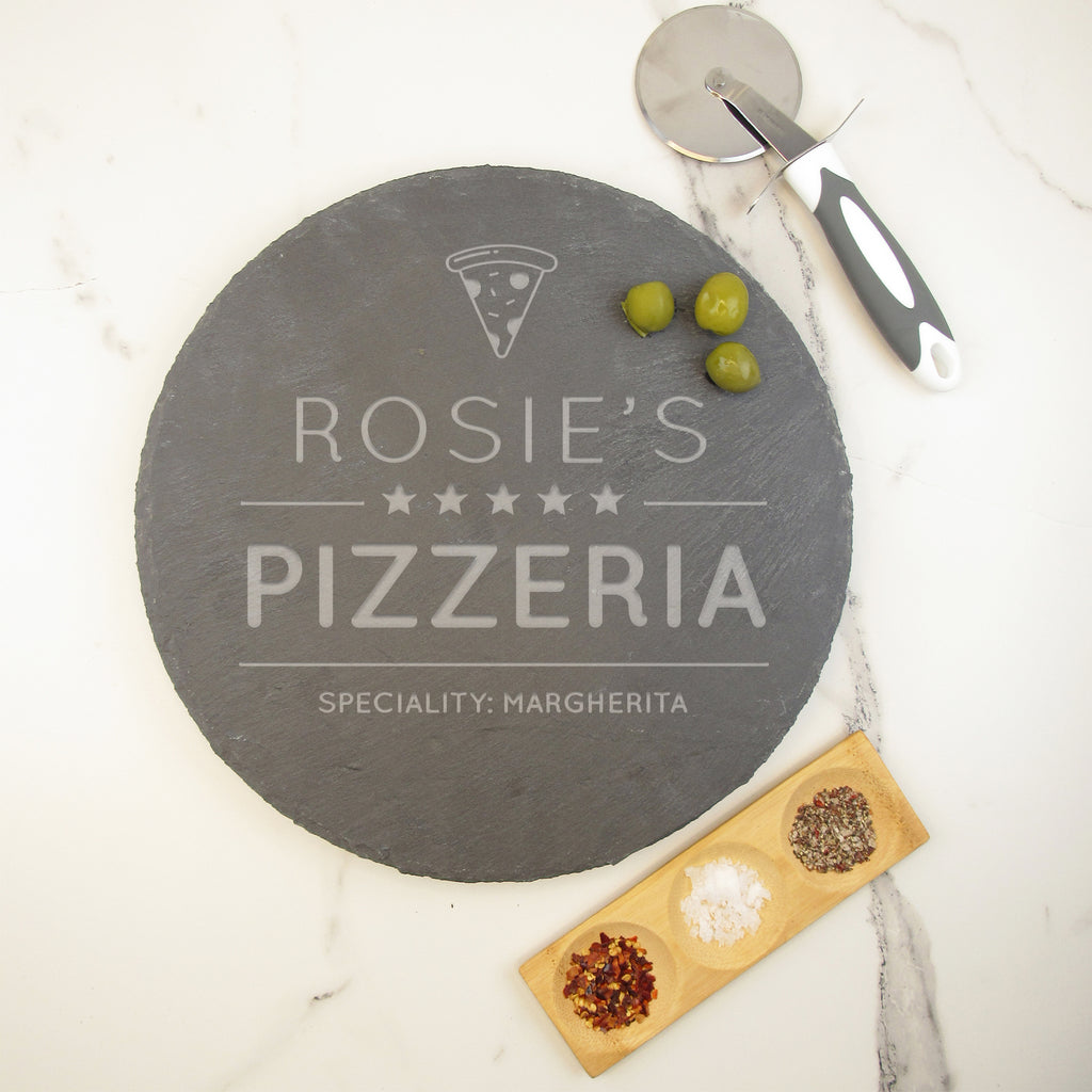 Personalised '5 Star Pizzeria' Slate Rotating Lazy Susan