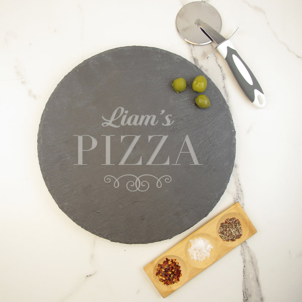 Personalised Pizza Board Slate 30 cm Rotating Lazy Susan - Any Name Engraved