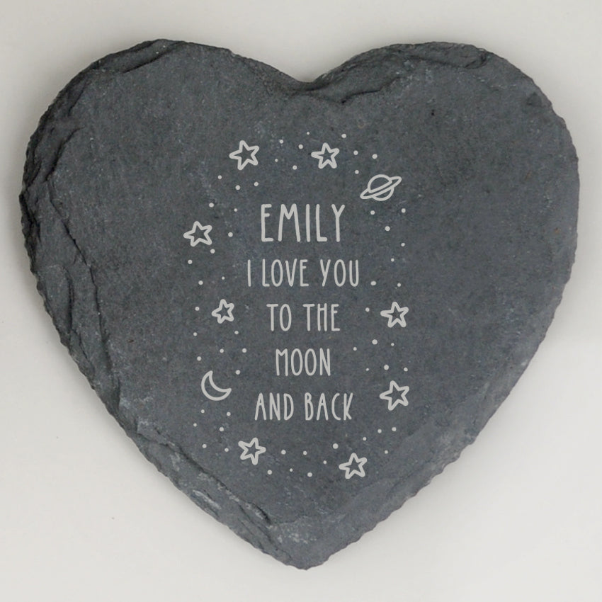 Personalised 'I Love You To The Moon And Back' Heart Slate Coaster