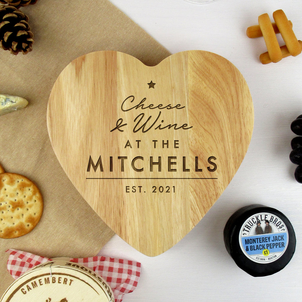 Personalised Wooden Heart Cheese & Wine Board Set with Cheese Servers