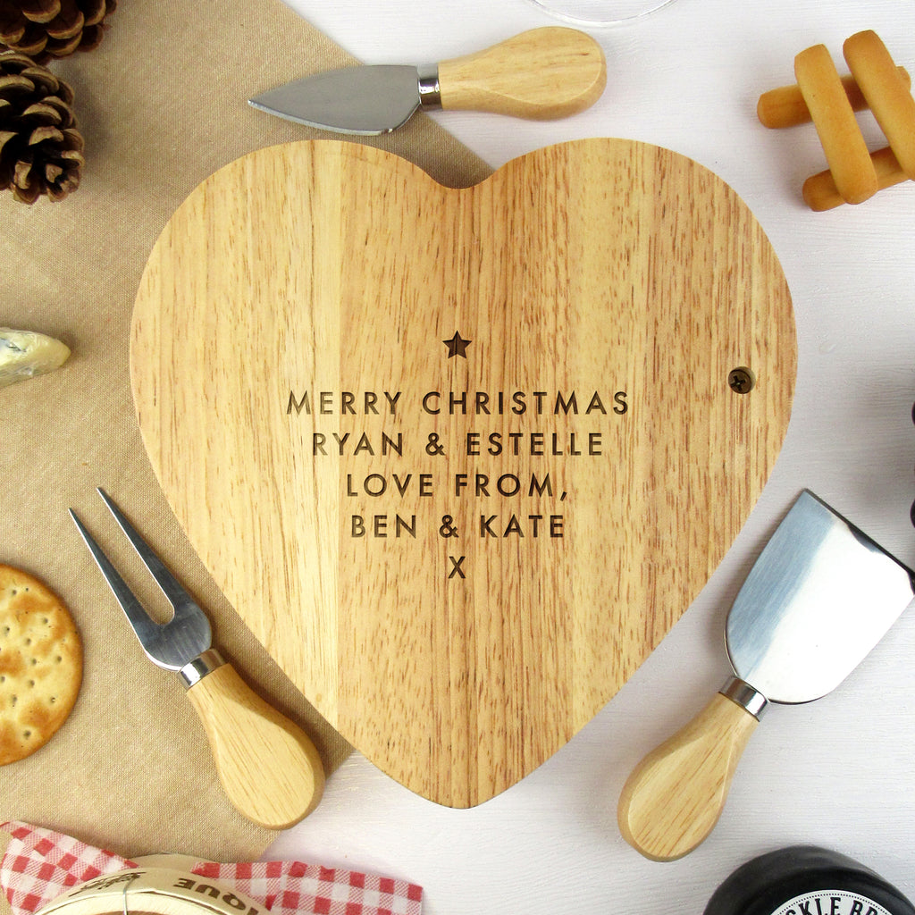 Personalised Wooden Heart Cheese & Wine Board Set with Cheese Servers
