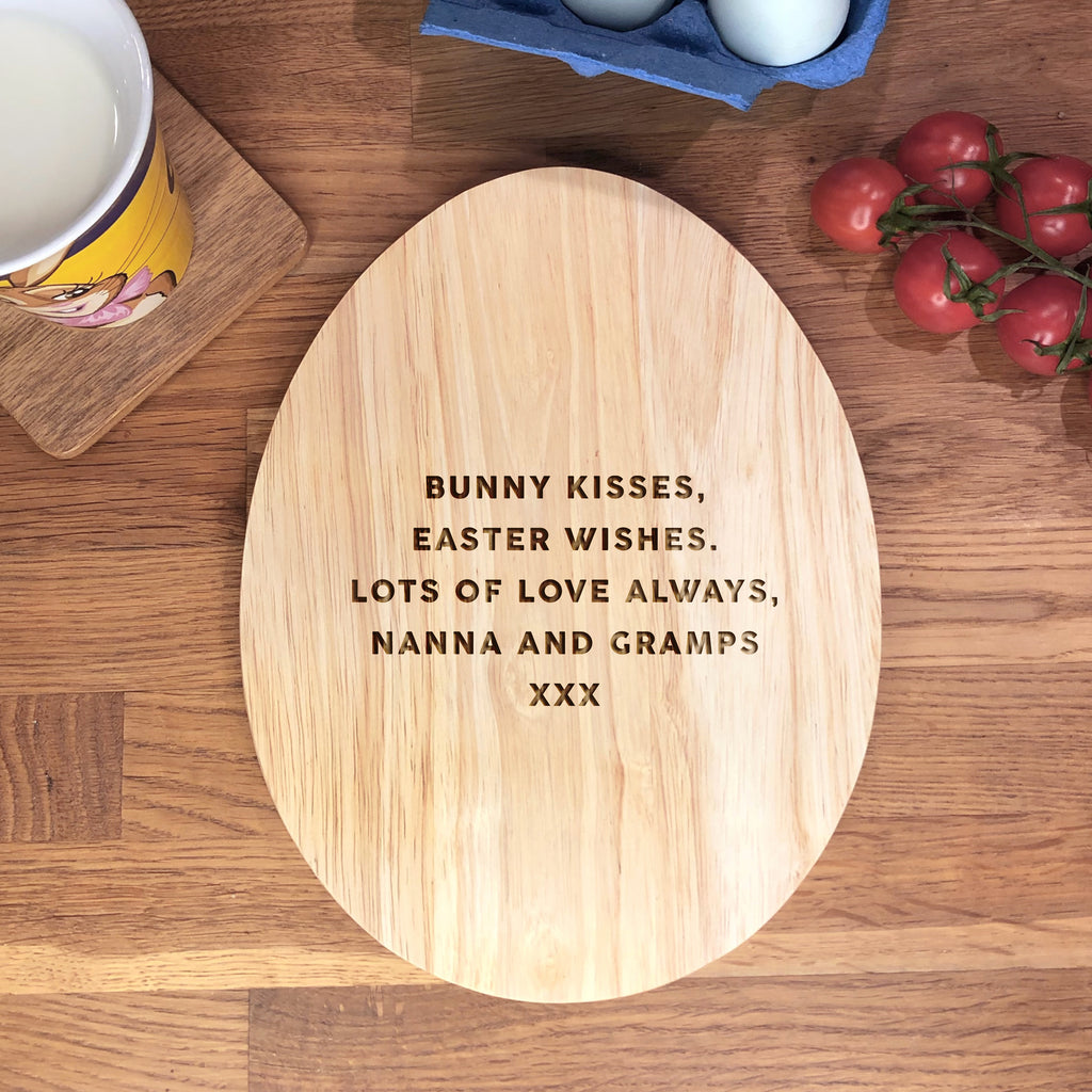 Personalised 'Happy Easter' Egg Shaped Breakfast Board