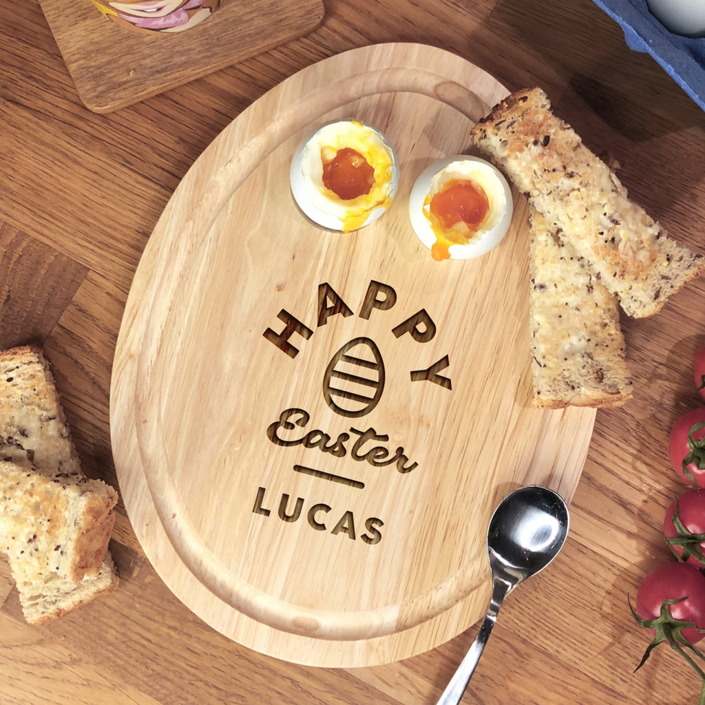Personalised 'Happy Easter' Egg Shaped Breakfast Board